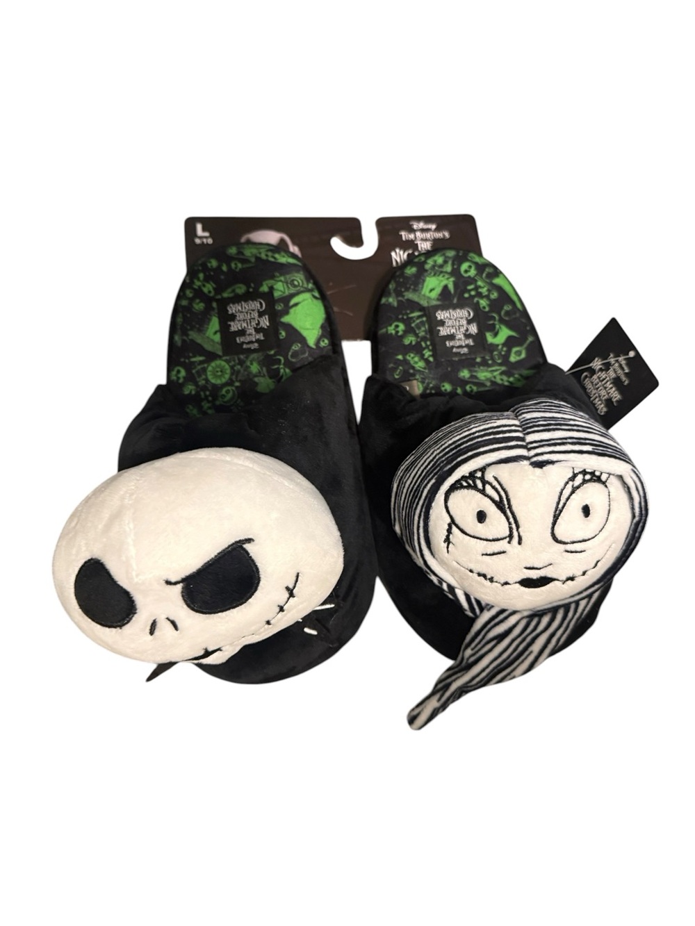 Disney Nightmare Before Christmas Jack & Sally Plush Slippers L 9/10 NWT